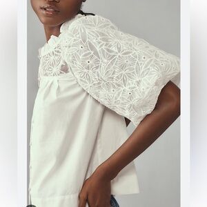 Maeve Puff-Sleeve Embellished Button-Front Blouse